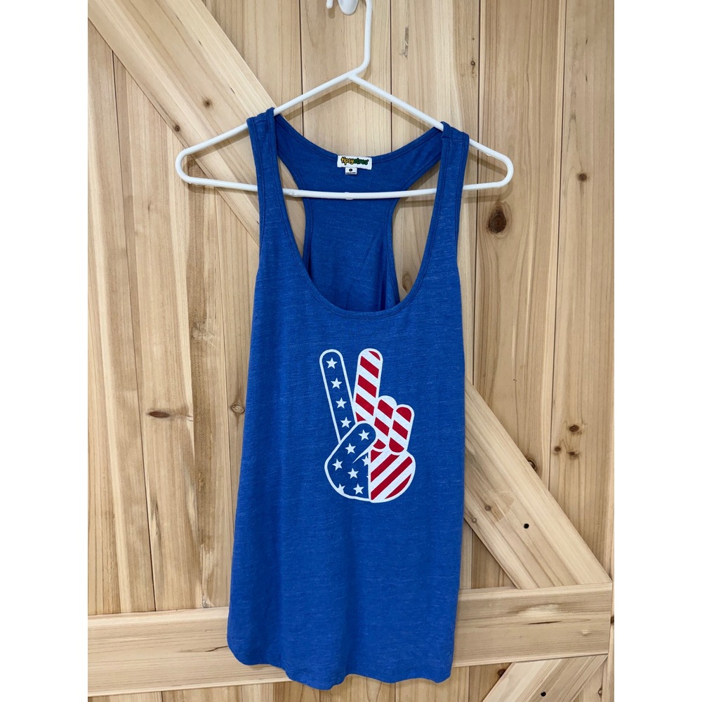 Tipsy Elves Womens Patriotic Peace Sign Racerback Tank Top Blue Large